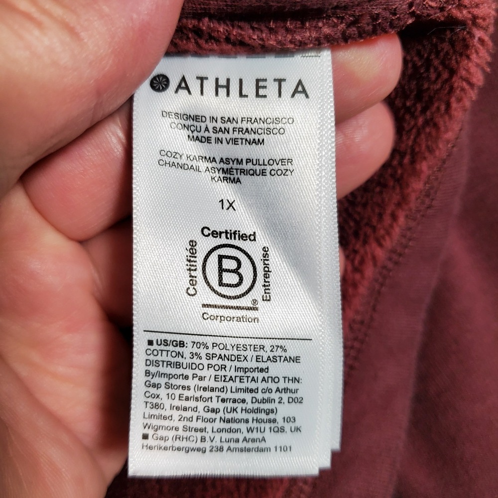 Athleta Kozy Karma Sweatshirt Womens 1X Dark Red Asymmetrical Hem Heavyweight - Picture 8 of 9